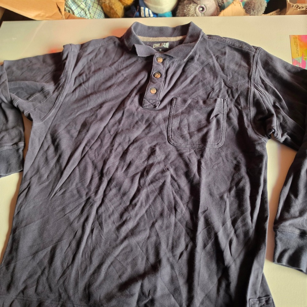 Duluth Trading Co Mens Navy Blue Long Sleeve Pique Polo Shirt Size M Cotton